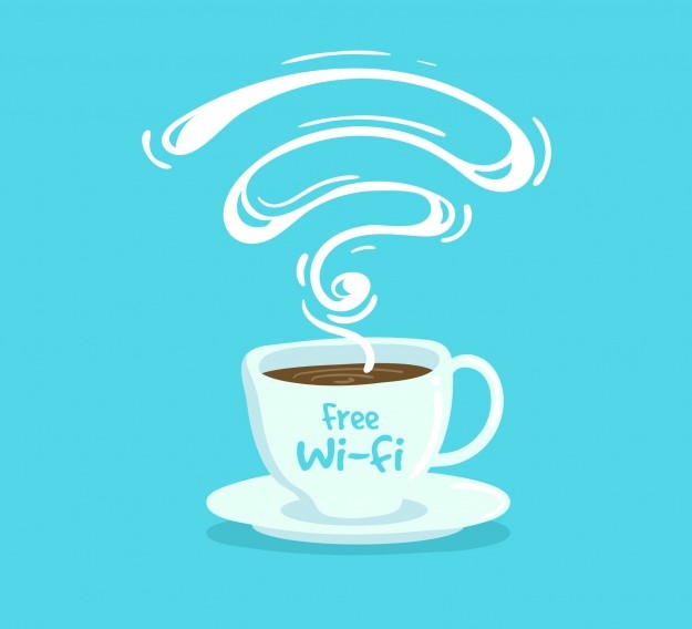blue background coffee shop with free wifi   